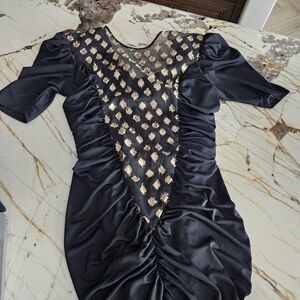 Ricki Renee sexy vintage black and gold formal gown dress size 10. Plung